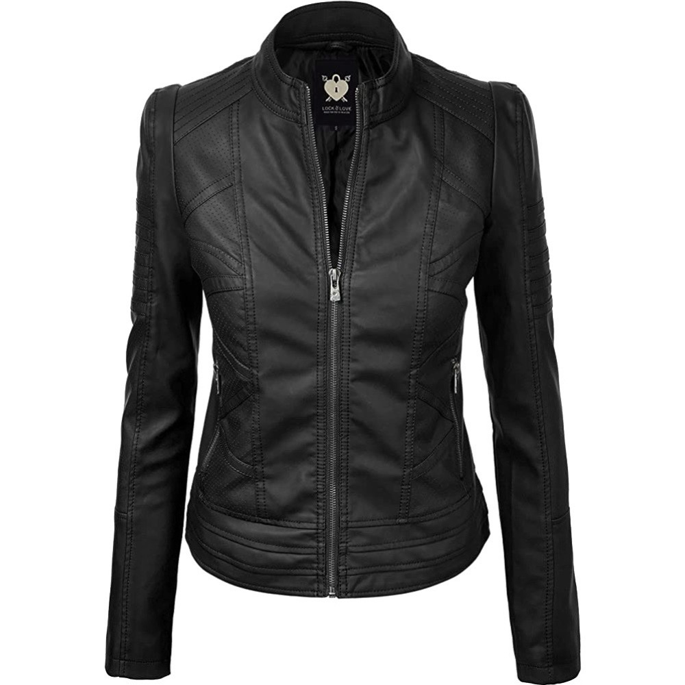 Vegan leather motorcycle biker jacket